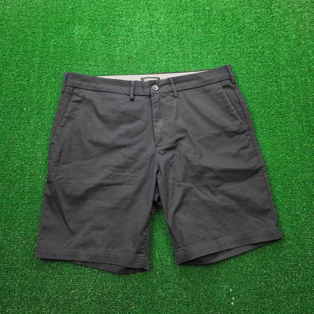 Express Slim Above The Knee 8" Inseam Chino Shorts Mens 33 Black Preppy Golf